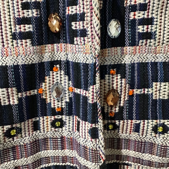 Iconic by Iskia Cream  Black Aztec Tribal Print Embellished Tapestry  Jacket - Picture 3 of 15